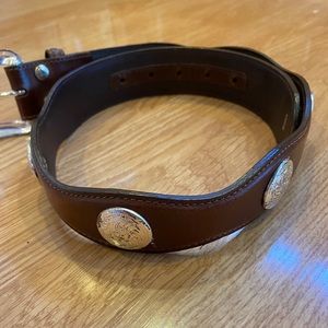 Nocona Brown Leather Belt with Silver Buckle. 28”